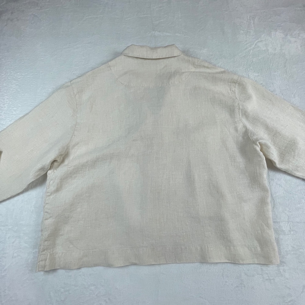 Chico's Womens Linen Jacket Size 3 Oatmeal Beige Single Button Boxy Blazer - Picture 6 of 7